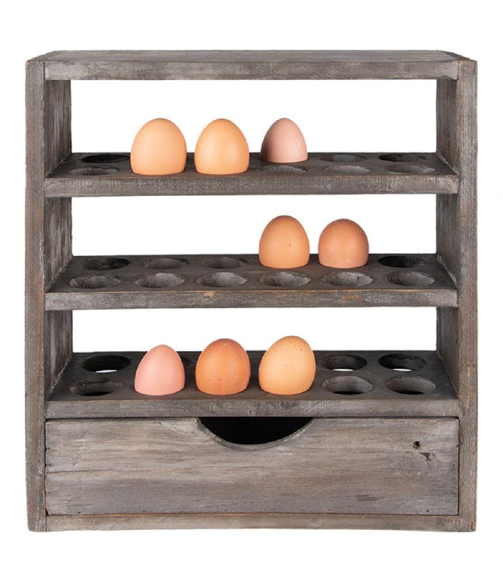 Wadiga Étagère Murale à Oeufs En Bois Gris Avec Tiroir 35x11x38cm