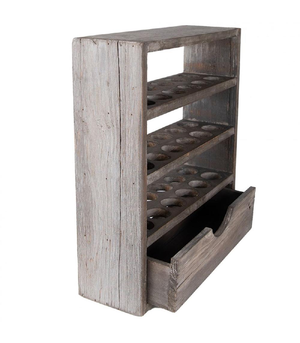 Wadiga Étagère Murale à Oeufs En Bois Gris Avec Tiroir 35x11x38cm