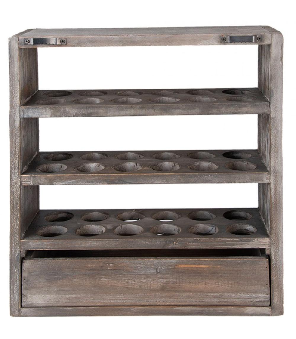 Wadiga Étagère Murale à Oeufs En Bois Gris Avec Tiroir 35x11x38cm