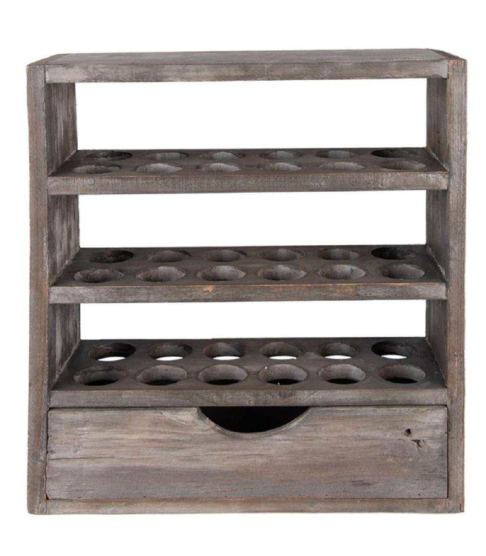 wadiga Étagère murale à oeufs en bois gris avec tiroir 35x11x38cm