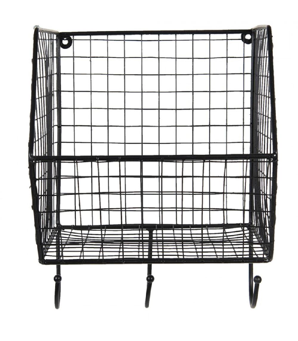 Wadiga Étagère Murale Casier En Métal Grillagé Noir Avec Crochets 22x27x30cm