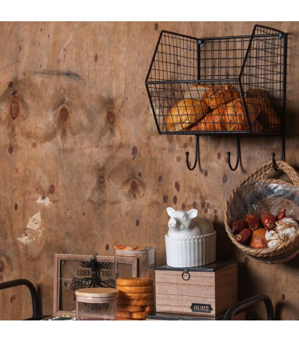 Wadiga Étagère Murale Casier En Métal Grillagé Noir Avec Crochets 22x27x30cm