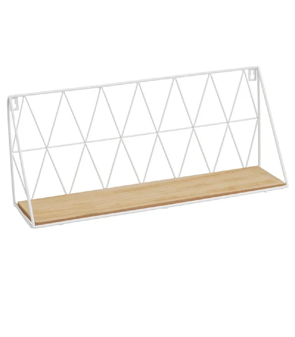 wadiga Étagère murale en métal blanc et bois tablette 48x12x20cm