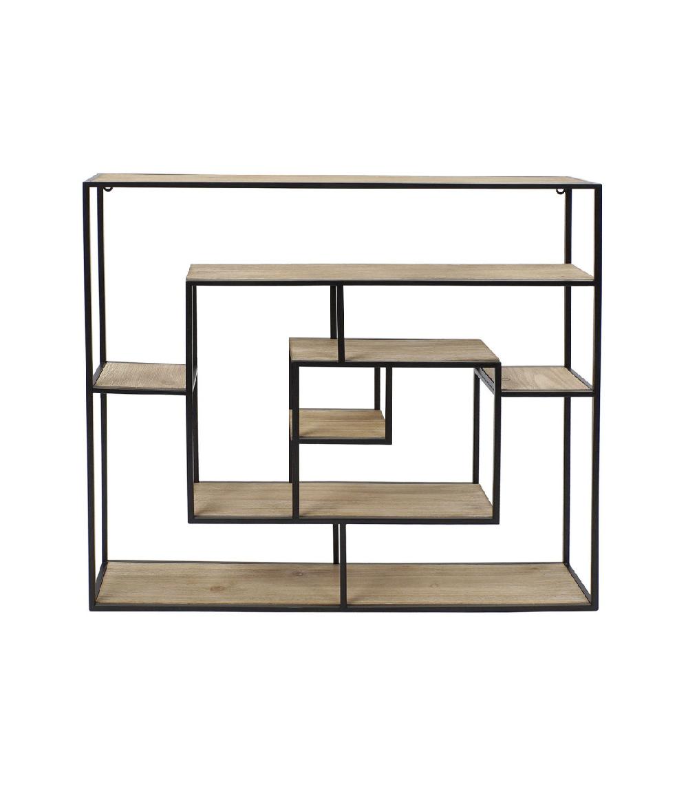 Wadiga Étagère Murale En Métal Noir Et 7 Plateaux En Bois - 83x17x83cm