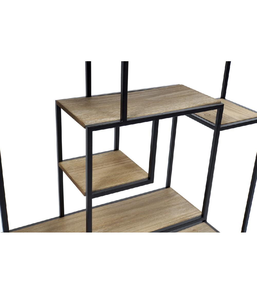 Wadiga Étagère Murale En Métal Noir Et 7 Plateaux En Bois - 83x17x83cm