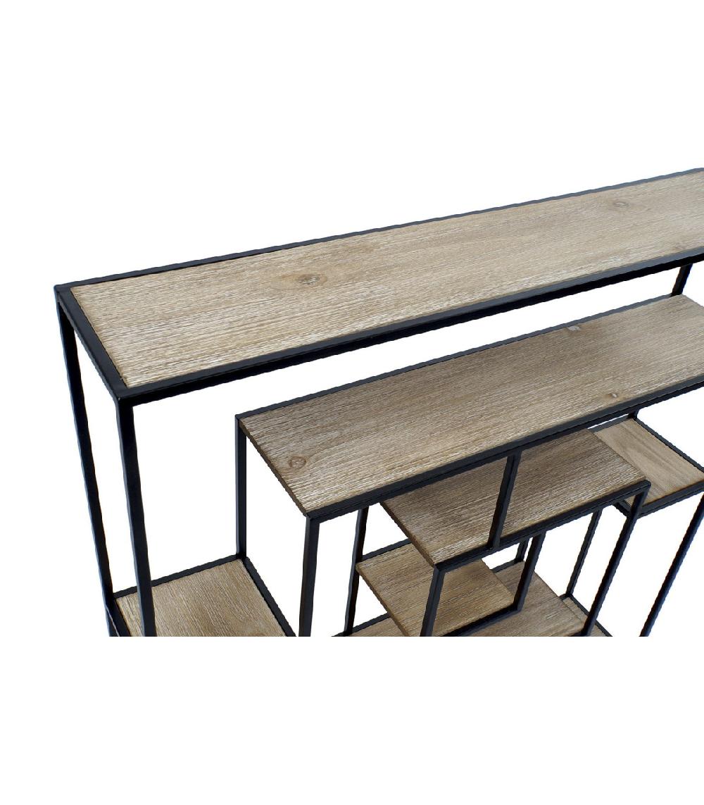Wadiga Étagère Murale En Métal Noir Et 7 Plateaux En Bois - 83x17x83cm