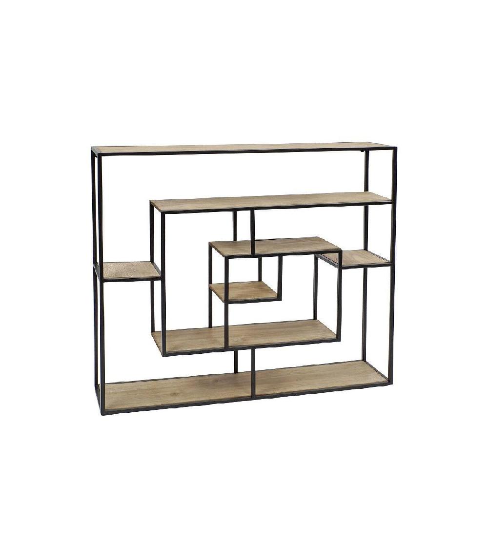 wadiga Étagère murale en métal noir et 7 plateaux en bois - 83x17x83cm