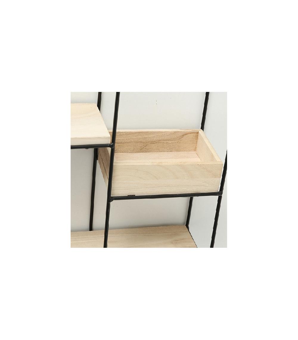 Wadiga Étagère Murale En Métal Noir Et Bois -31x35x11cm