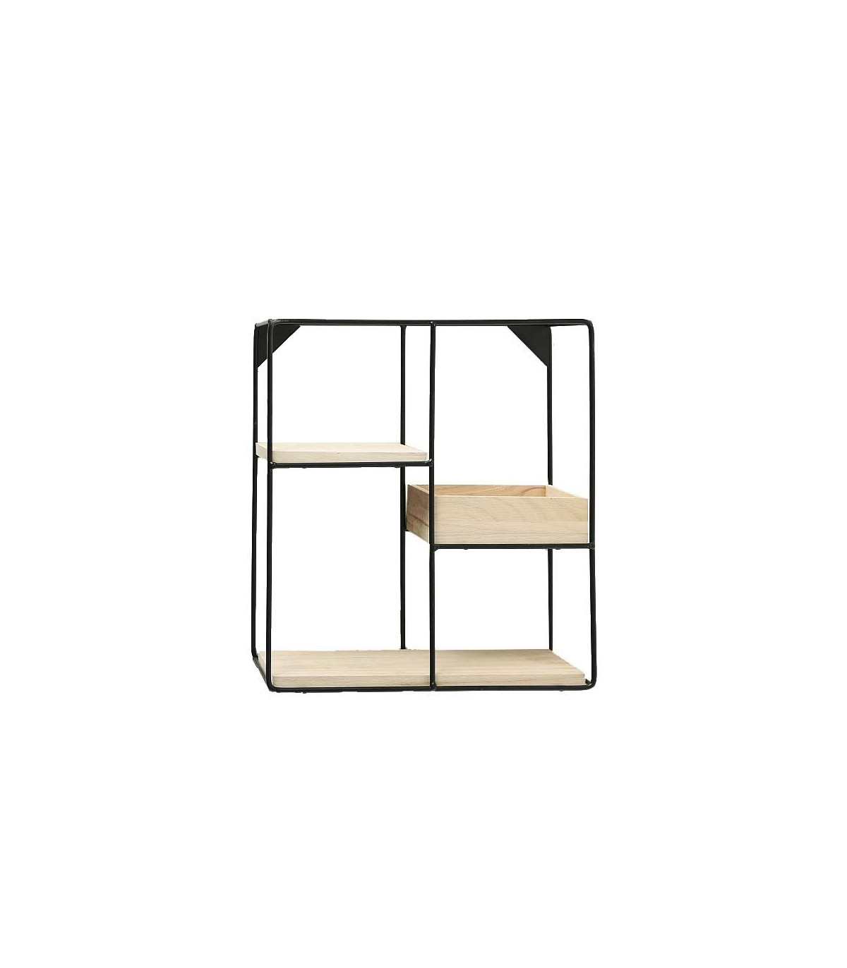 wadiga Étagère Murale en Métal Noir et Bois -31x35x11cm