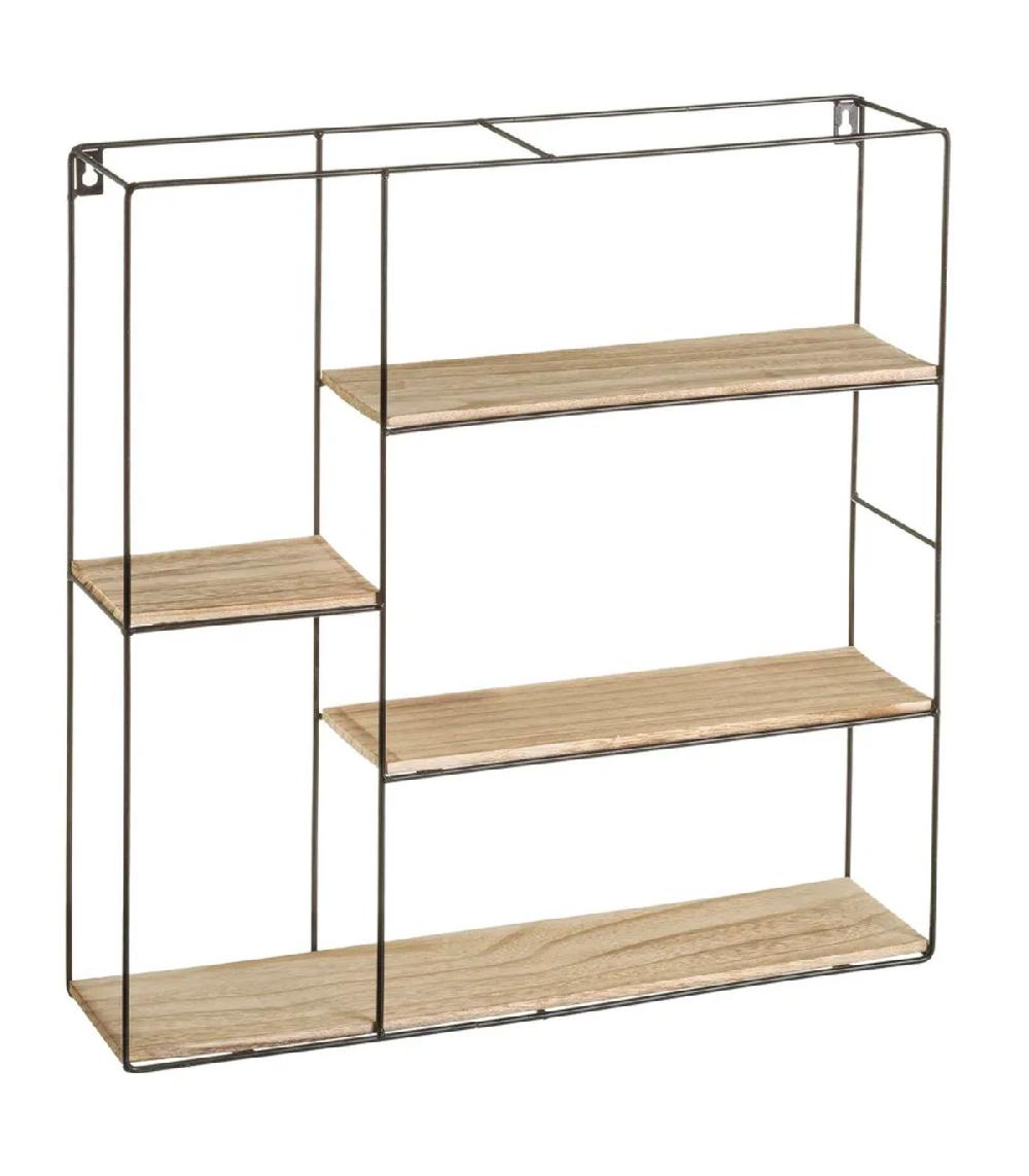 wadiga Étagère murale en métal noir et bois carrée 4 tablettes 50x12x50cm