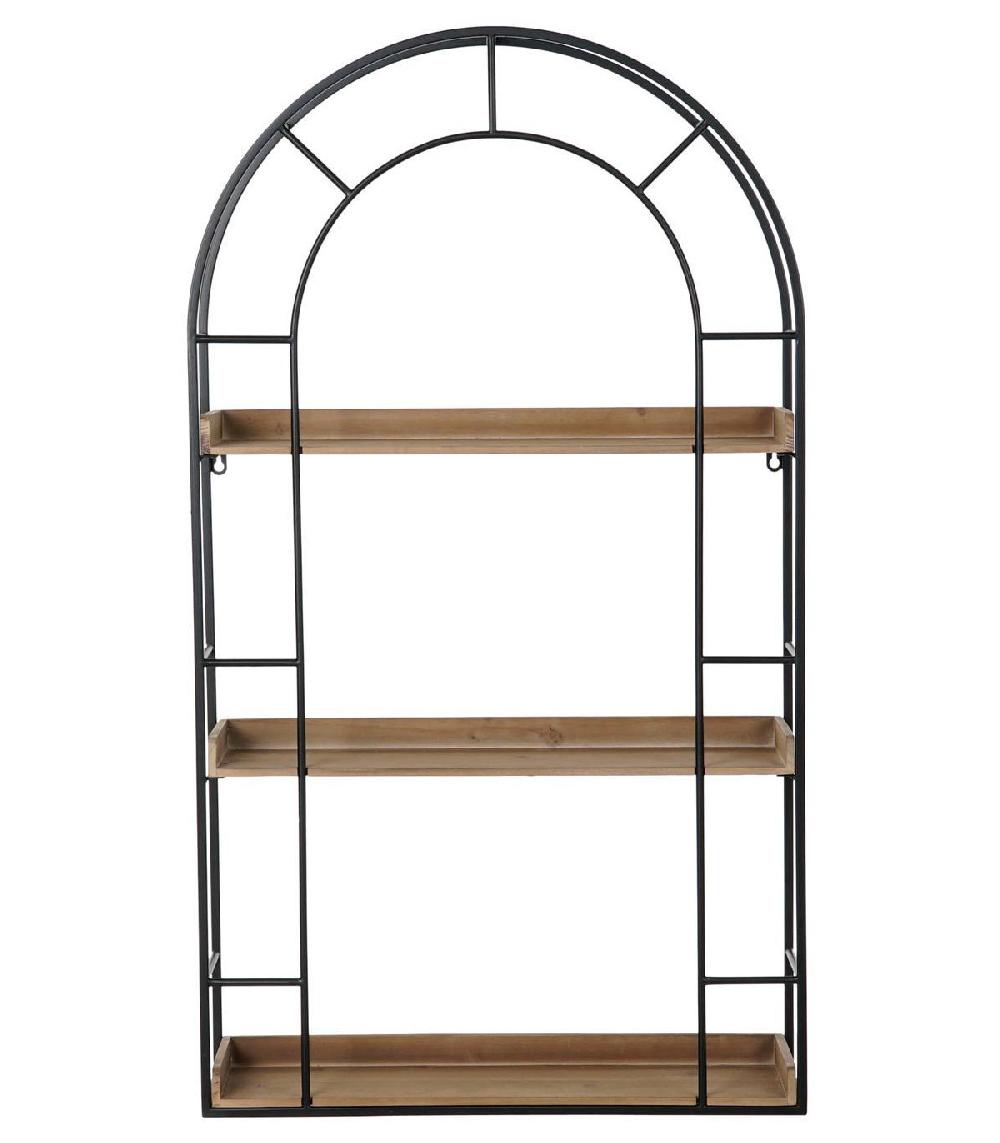 wadiga Étagère Murale en Métal Noir et Bois Fenêtre - 60x18x107cm