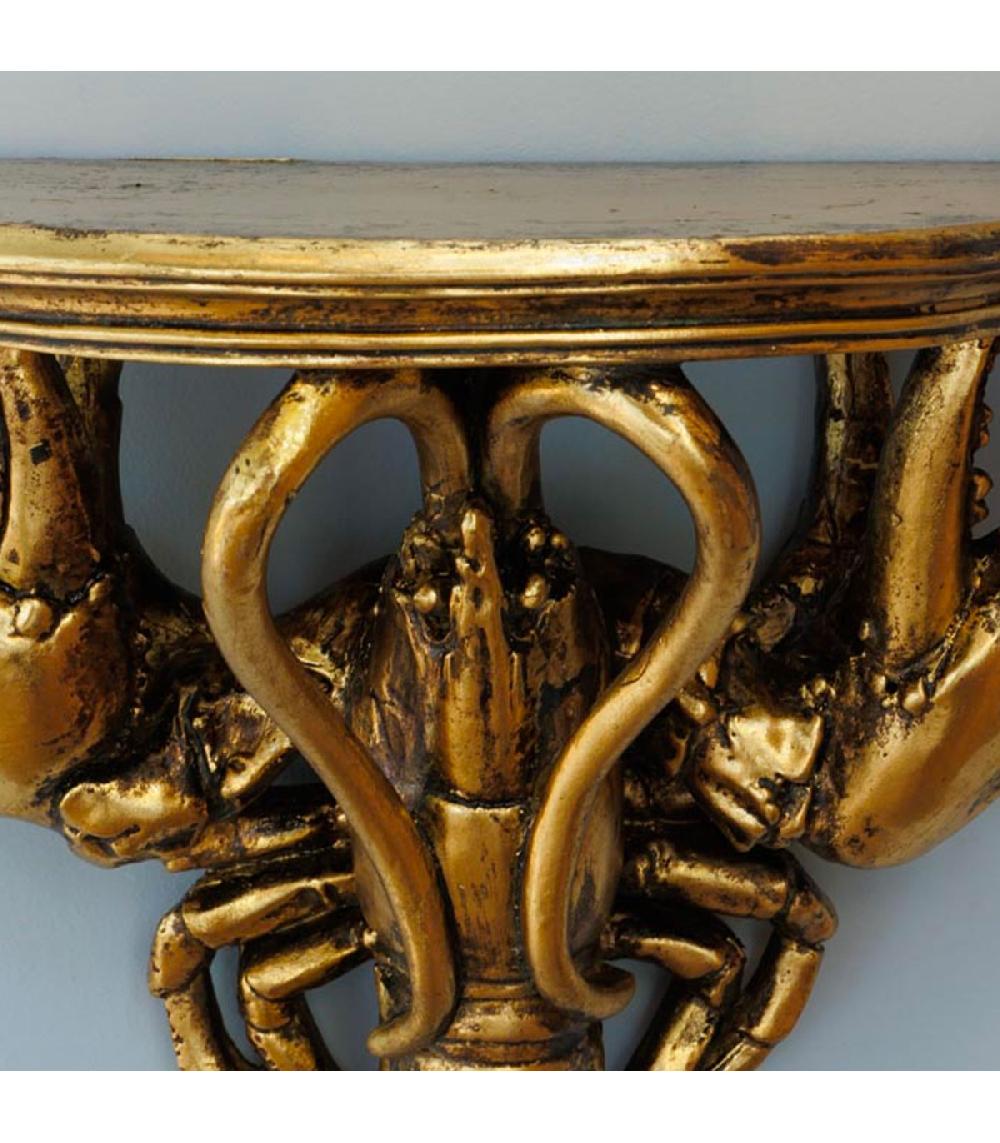 Wadiga Étagère Murale En Résine Sculptée Dorée Homard 29x14x21cm