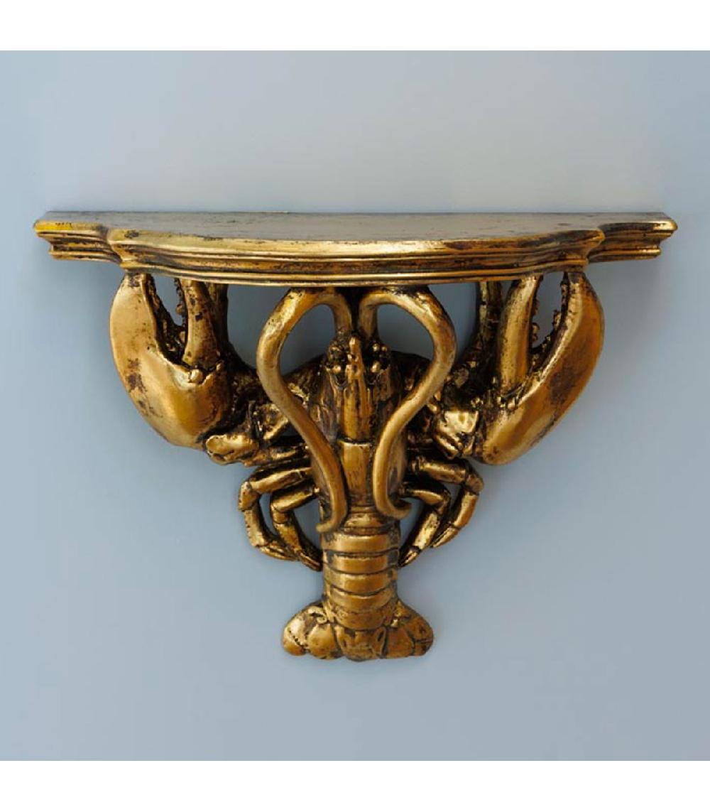 Wadiga Étagère Murale En Résine Sculptée Dorée Homard 29x14x21cm