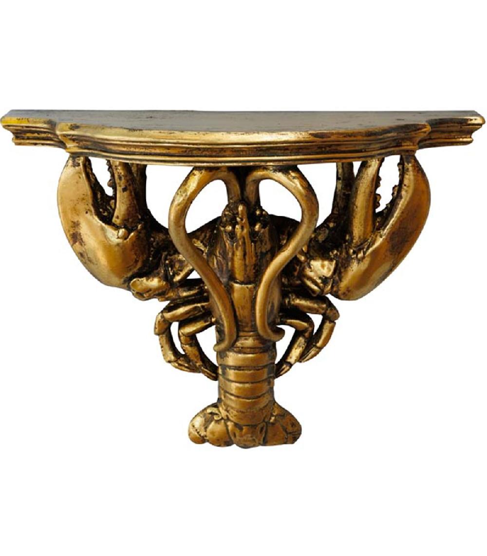 wadiga Étagère murale en résine sculptée dorée homard 29x14x21cm