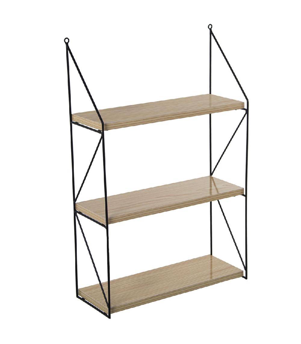 wadiga Étagère murale étroite minimaliste 3 étages bois et noir 42x15x66cm