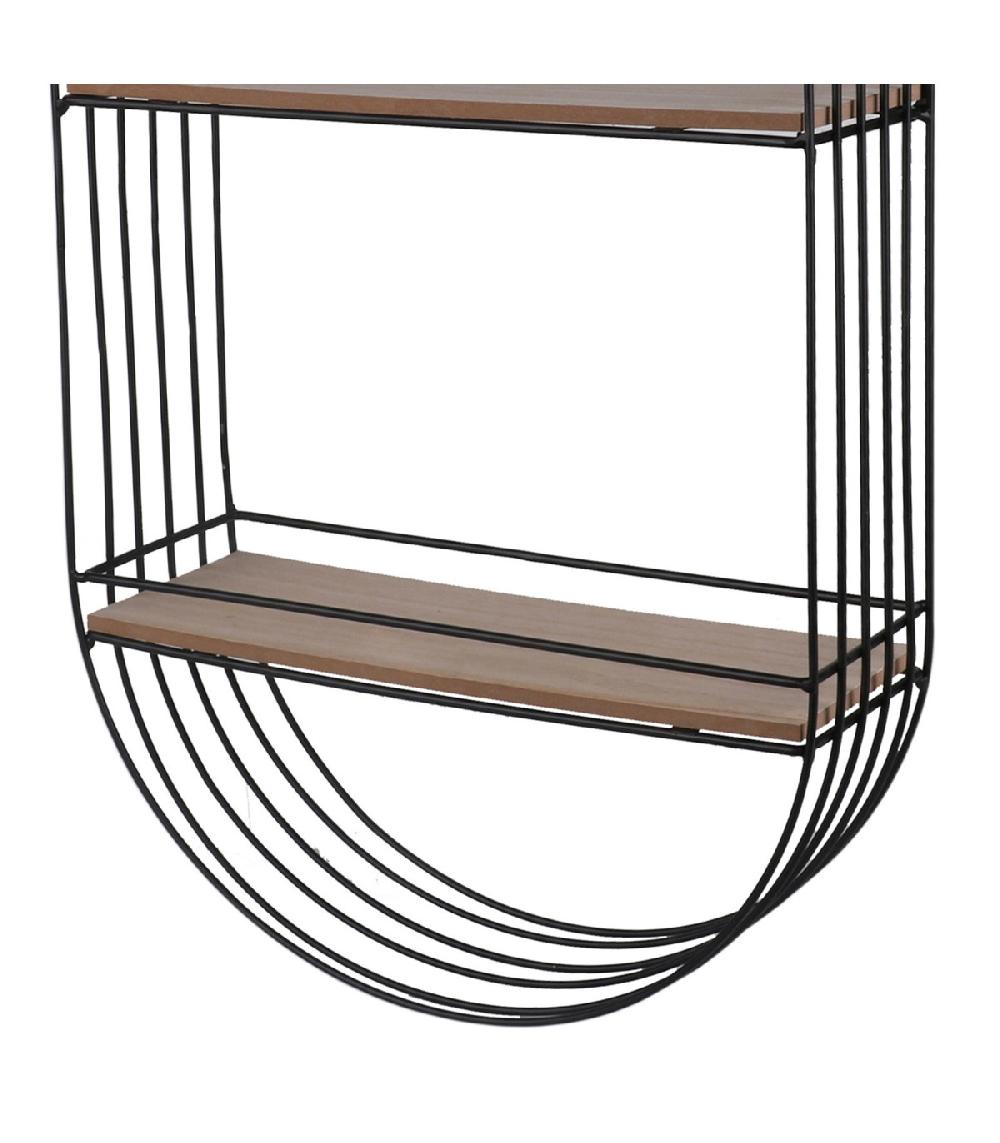 Wadiga Étagère Murale Ovale 2 Niveaux Métal Et Bois - 30.5x10.5x50.5cm