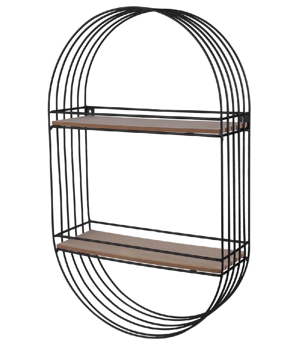 wadiga Étagère murale ovale 2 niveaux métal et bois - 30.5x10.5x50.5cm
