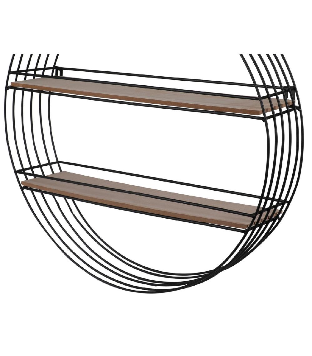 Wadiga Étagère Murale Ronde 2 Niveaux Métal Et Bois - 45x45x11cm