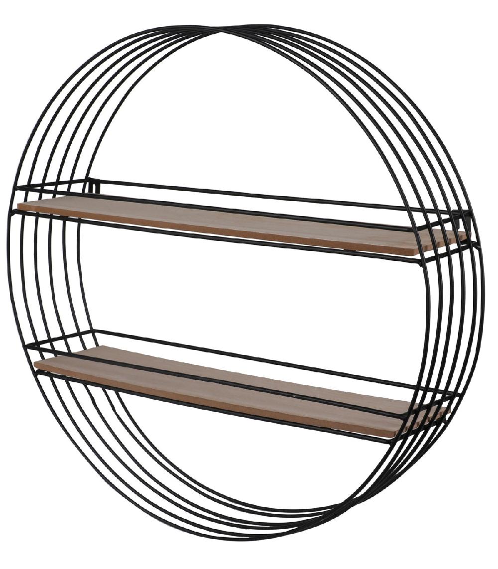 wadiga Étagère murale ronde 2 niveaux métal et bois - 45x45x11cm