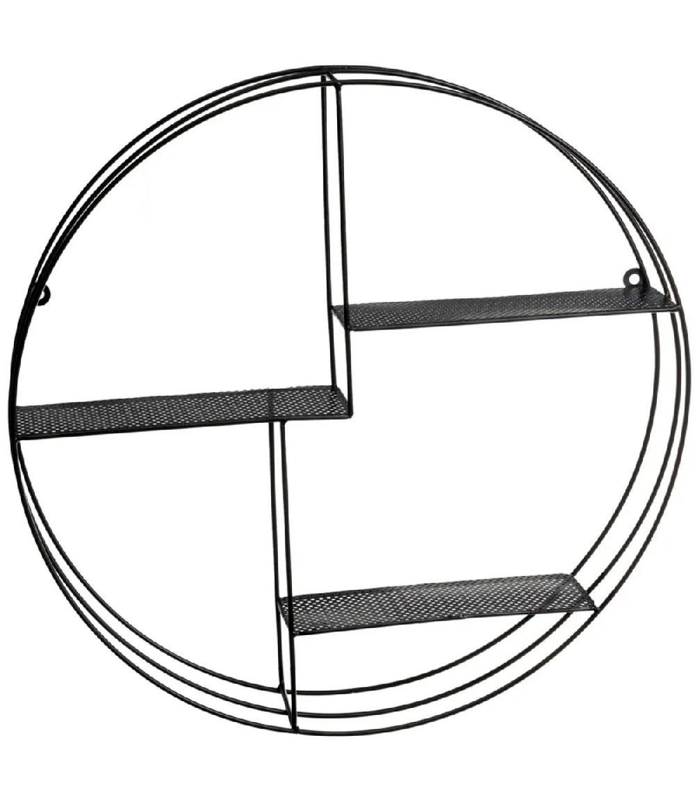 wadiga Étagère murale ronde en métal noir 3 tablettes 50x50x10cm