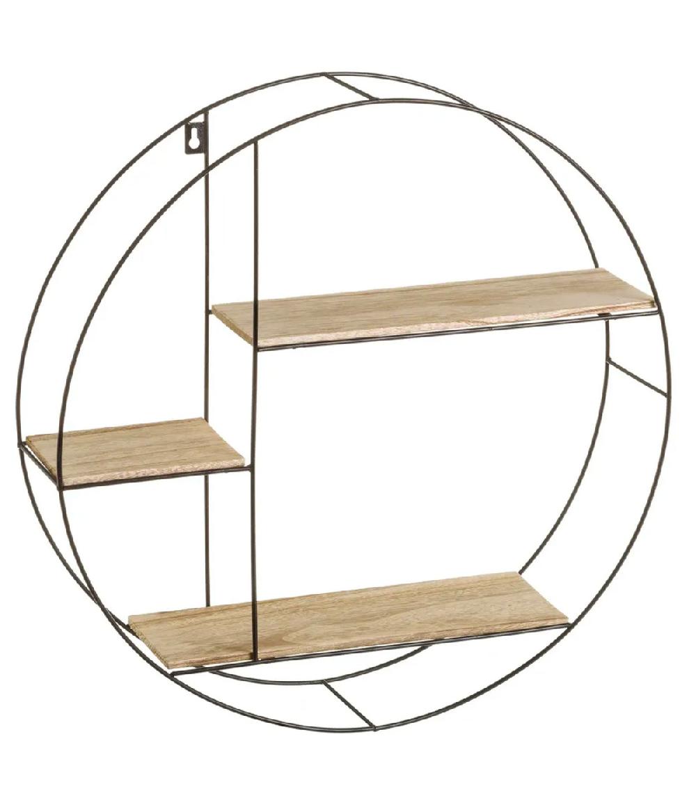 wadiga Étagère murale ronde en métal noir et bois diamètre 53cm