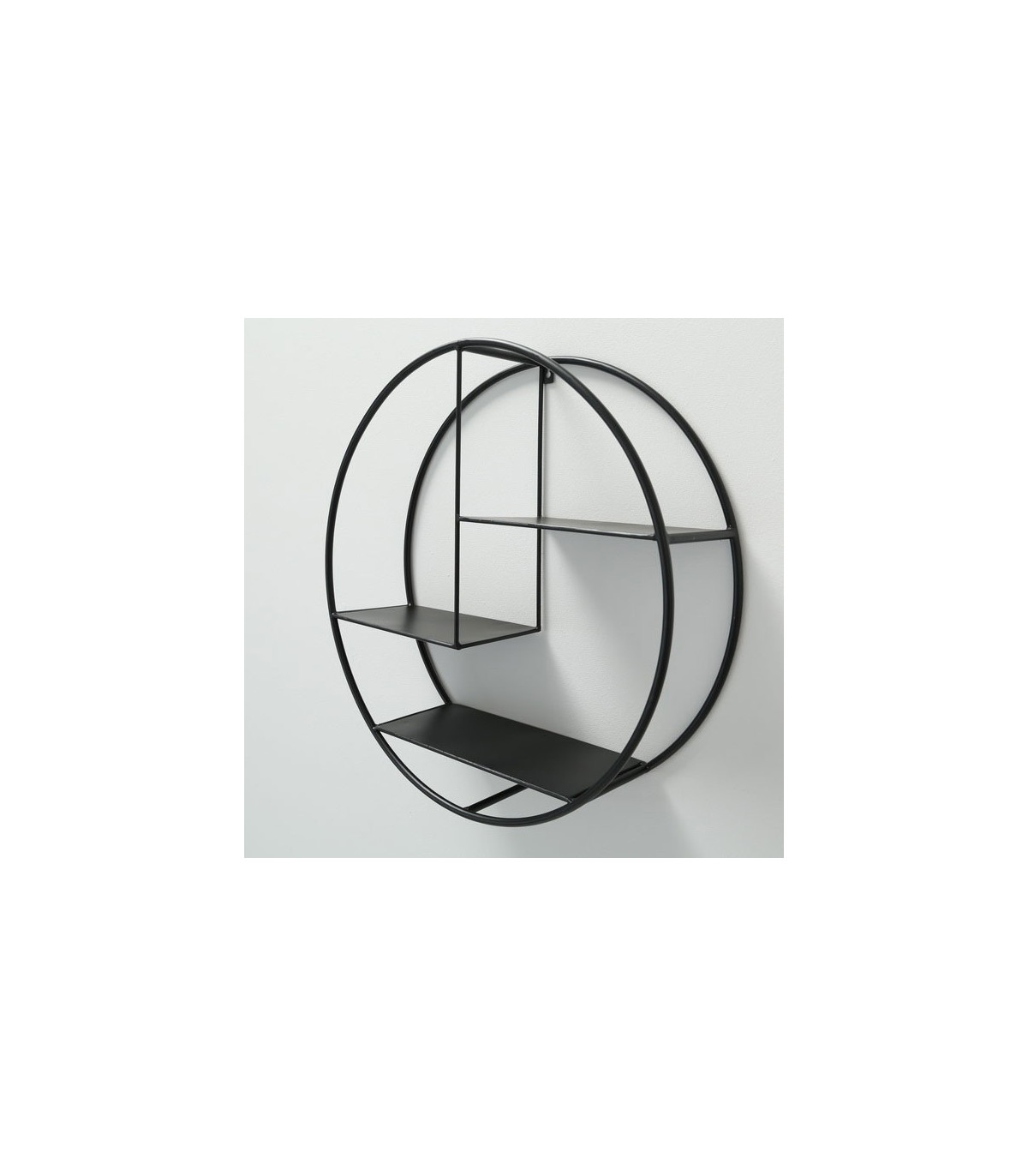 Wadiga Étagère Murale Ronde Métal Noir - Diamètre 55cm
