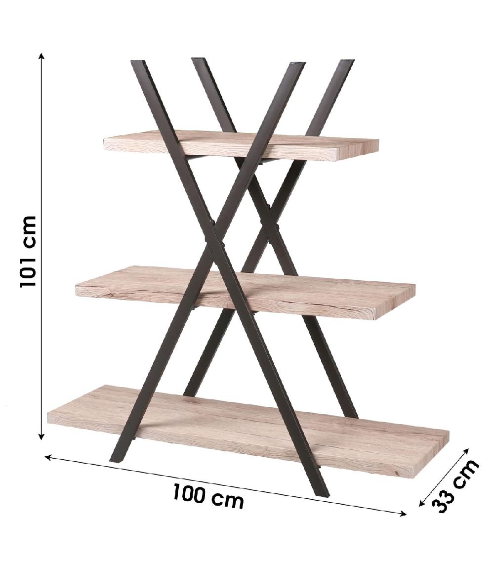 Wadiga Étagère Originale En Bois MDF Et Métal Noir Pyramide 3 Étages