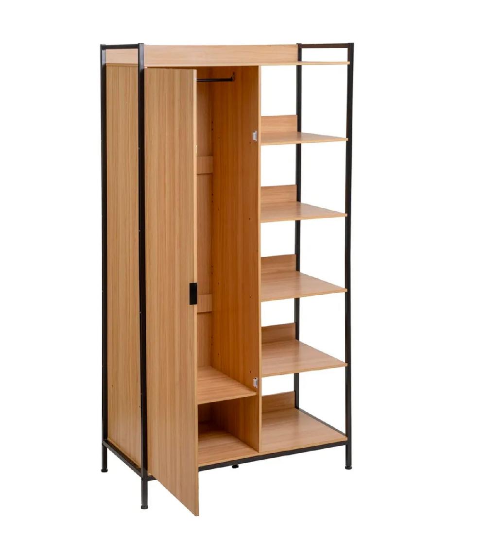 Wadiga Étagère Penderie Effet Bois Et Métal Noir 100x48x190cm