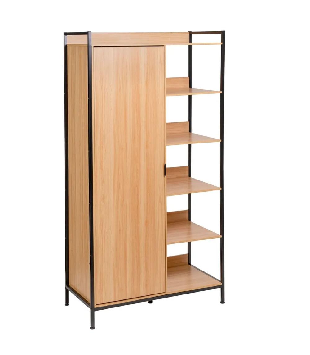 wadiga Étagère penderie effet bois et métal noir 100x48x190cm