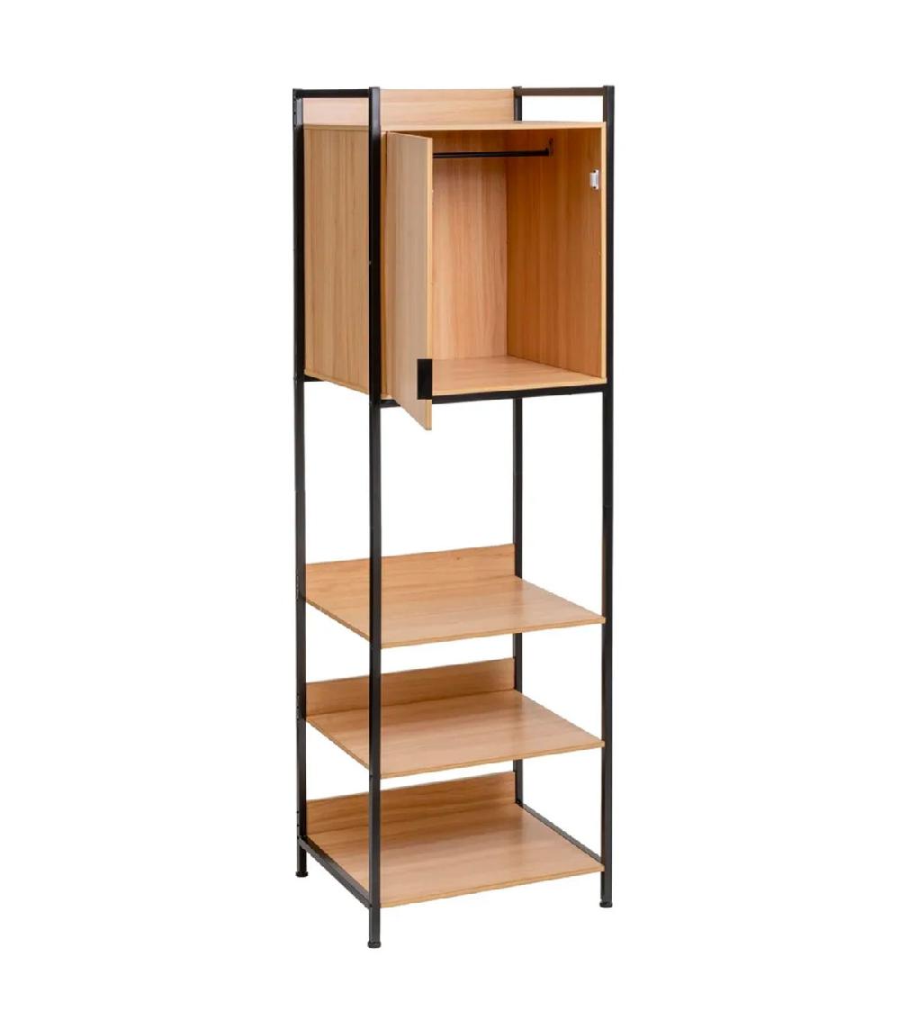 Wadiga Étagère Penderie Effet Bois Et Métal Noir Placard 60x48x190cm