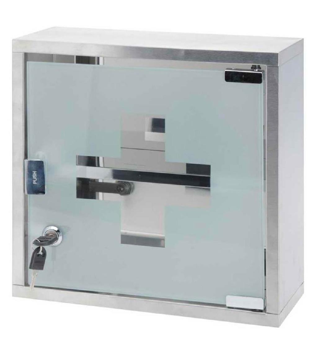 wadiga Étagère pharmacie murale en acier inoxydable et verre 30x30x12cm