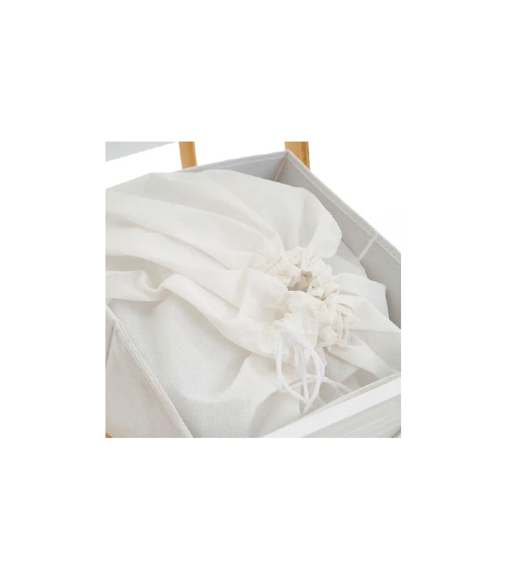 Wadiga Étagère Salle De Bain Avec Panier à Linge Blanc Et Bambou