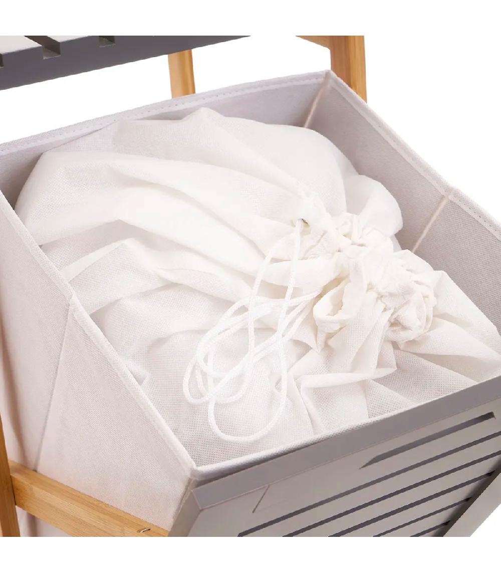 Wadiga Étagère Salle De Bain Avec Panier à Linge Gris Et Bambou 33x34x140cm