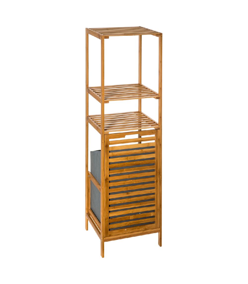 Wadiga Étagère Salle De Bain Bambou Avec Panier à Linge - 35x32x118cm