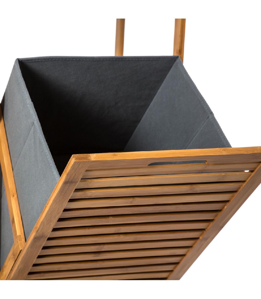 Wadiga Étagère Salle De Bain Bambou Avec Panier à Linge - 35x32x118cm