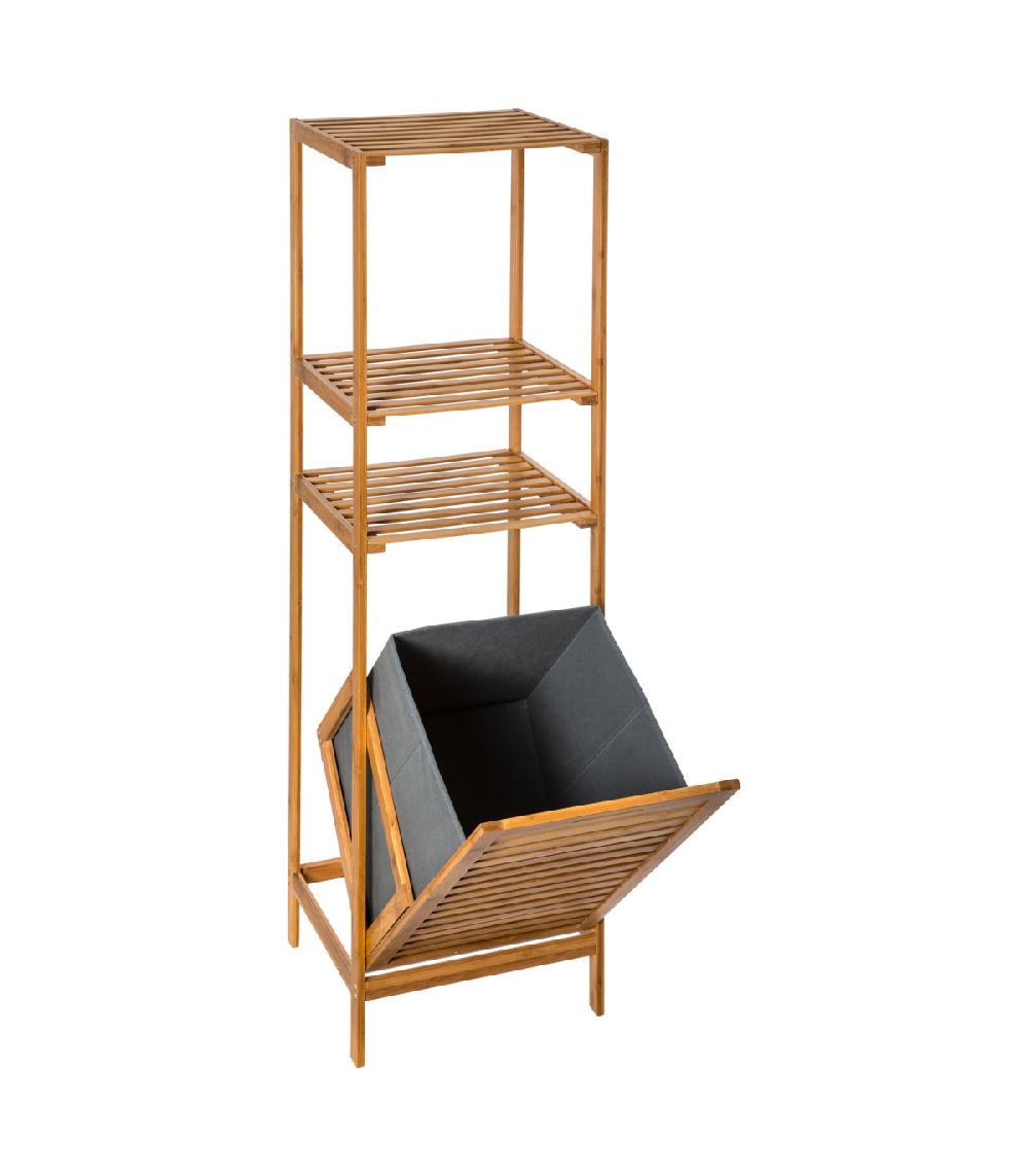 wadiga Étagère salle de bain bambou avec panier à linge - 35x32x118cm