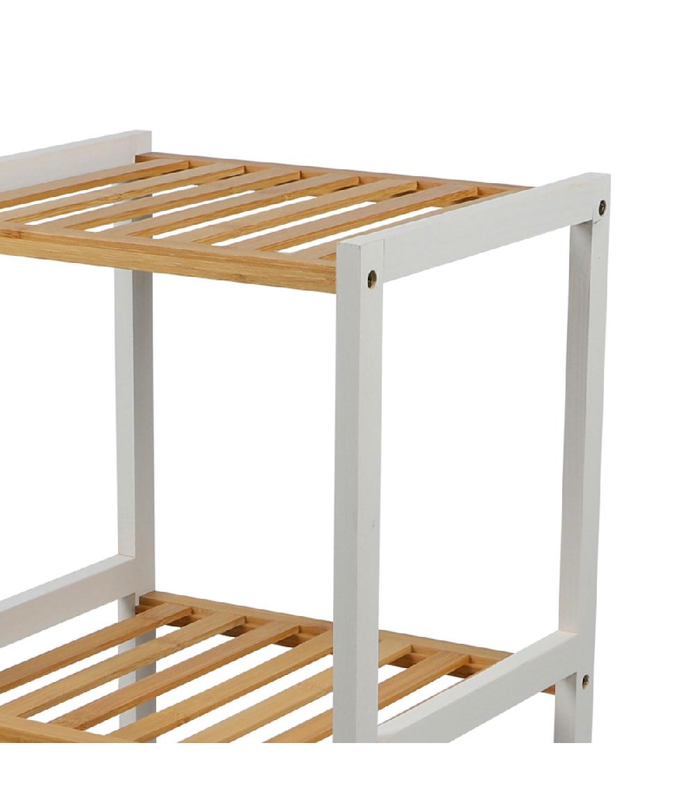 Wadiga Étagère Salle De Bain Bambou Blanc 3 étages 35x30x70cm