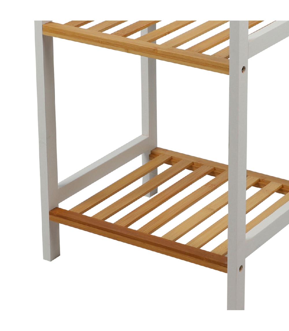 Wadiga Étagère Salle De Bain Bambou Blanc 3 étages 35x30x70cm