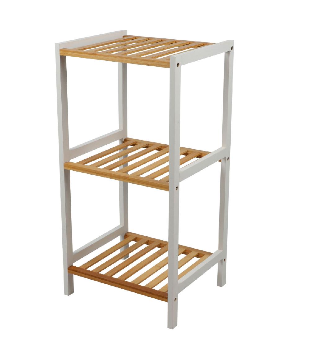 wadiga Étagère salle de bain bambou blanc 3 étages 35x30x70cm