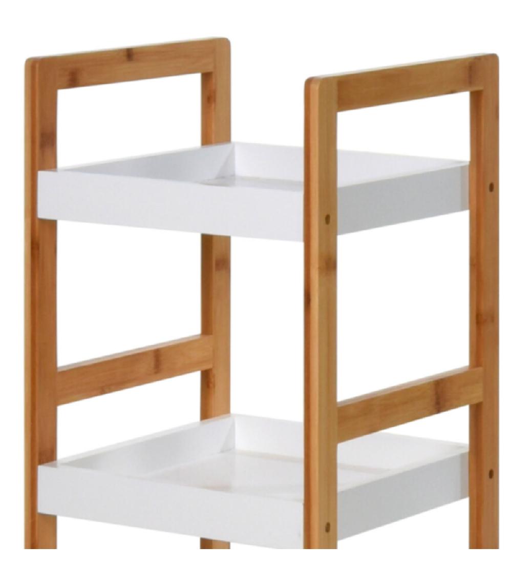 Wadiga Étagère Salle De Bain Bambou Et Bois Blanc - 30x30x72cm