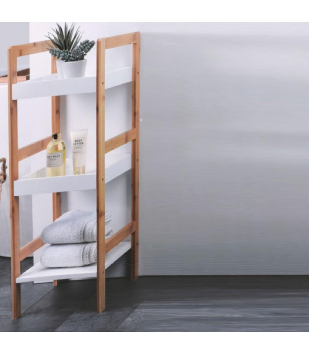 Wadiga Étagère Salle De Bain Bambou Et Bois Blanc - 30x30x72cm