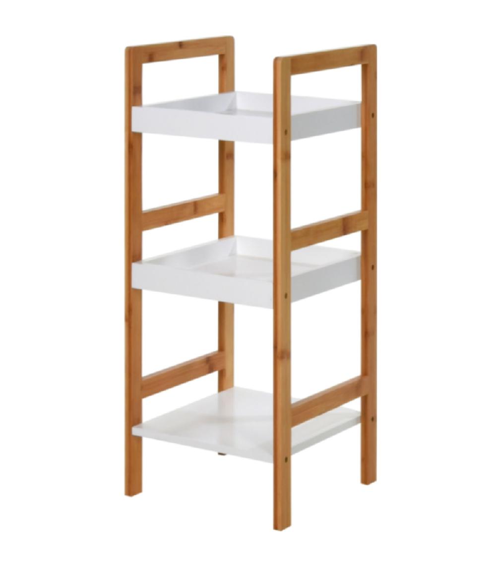 wadiga Étagère salle de bain bambou et bois blanc - 30x30x72cm