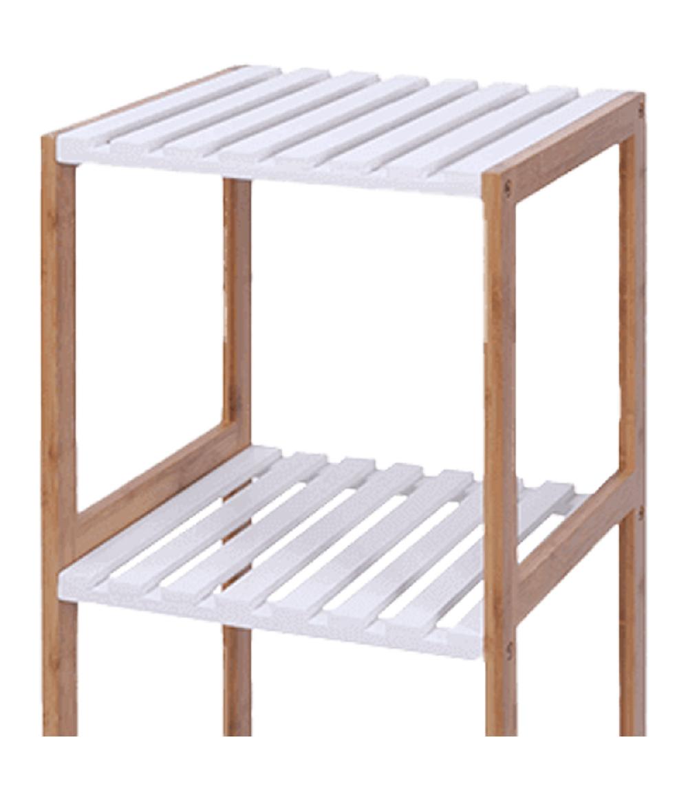 Wadiga Étagère Salle De Bain Bambou Et Bois Blanc 79x34x33cm