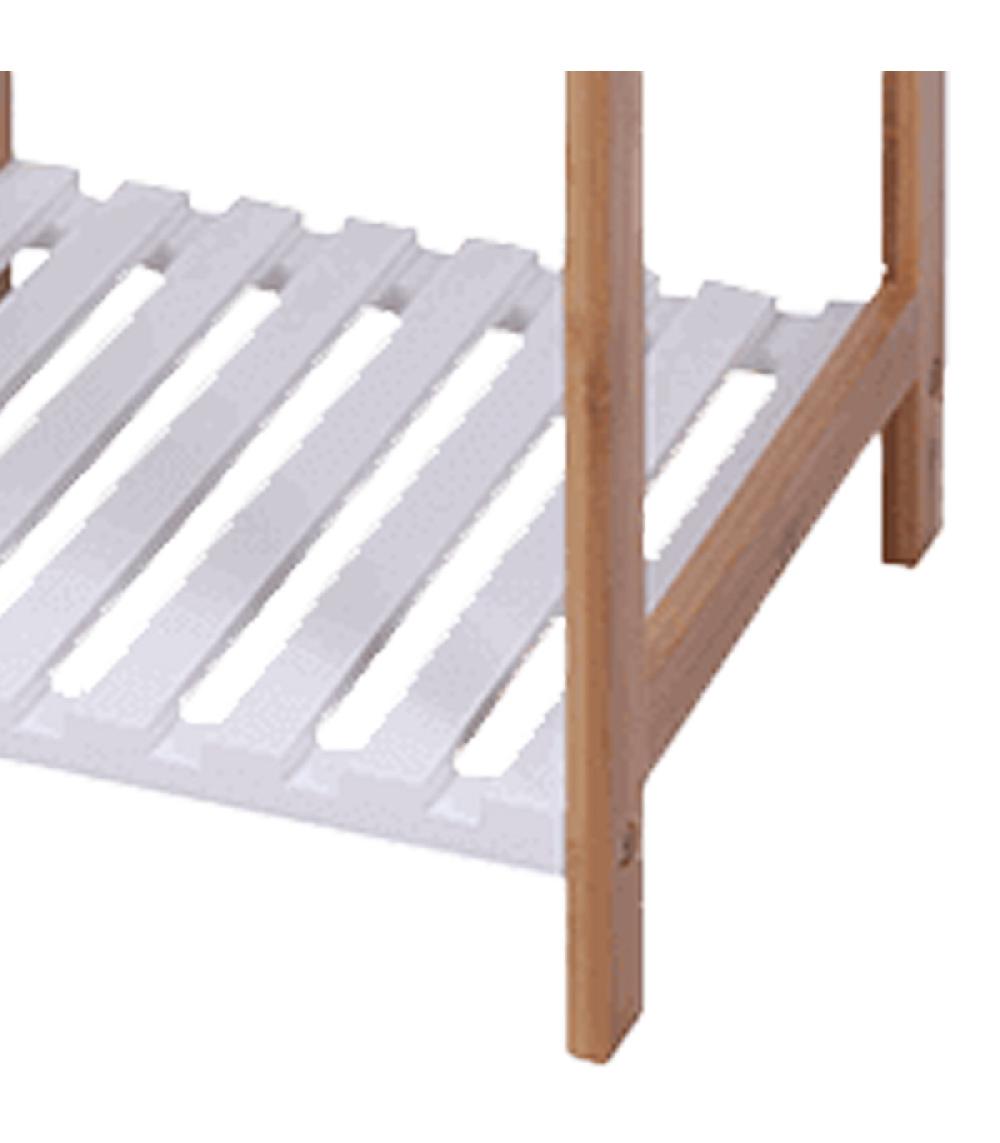 Wadiga Étagère Salle De Bain Bambou Et Bois Blanc 79x34x33cm