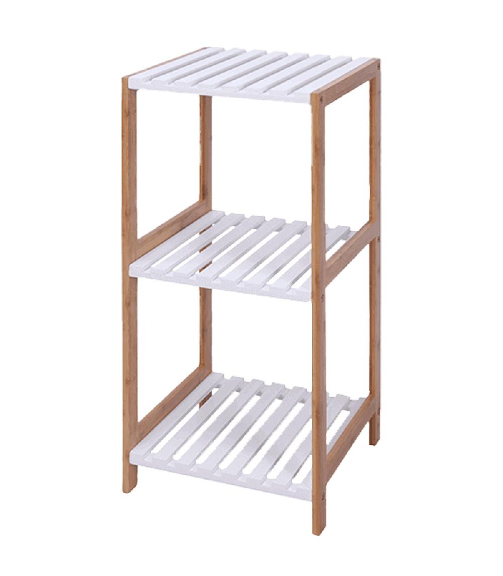 wadiga Étagère salle de bain bambou et bois blanc 79x34x33cm