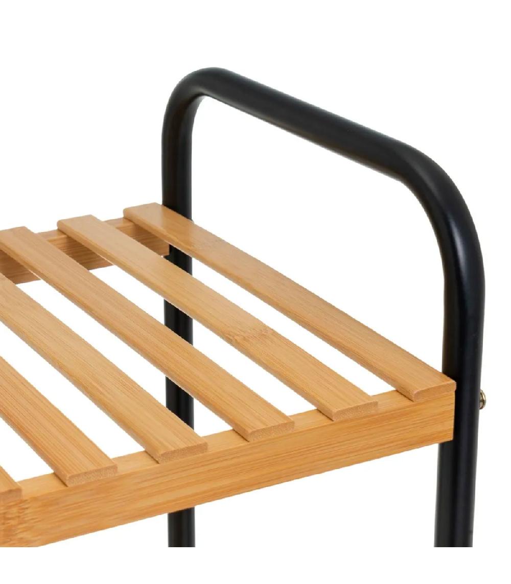 Wadiga Étagère Salle De Bain Bambou Et Métal Noir 30x26x75cm