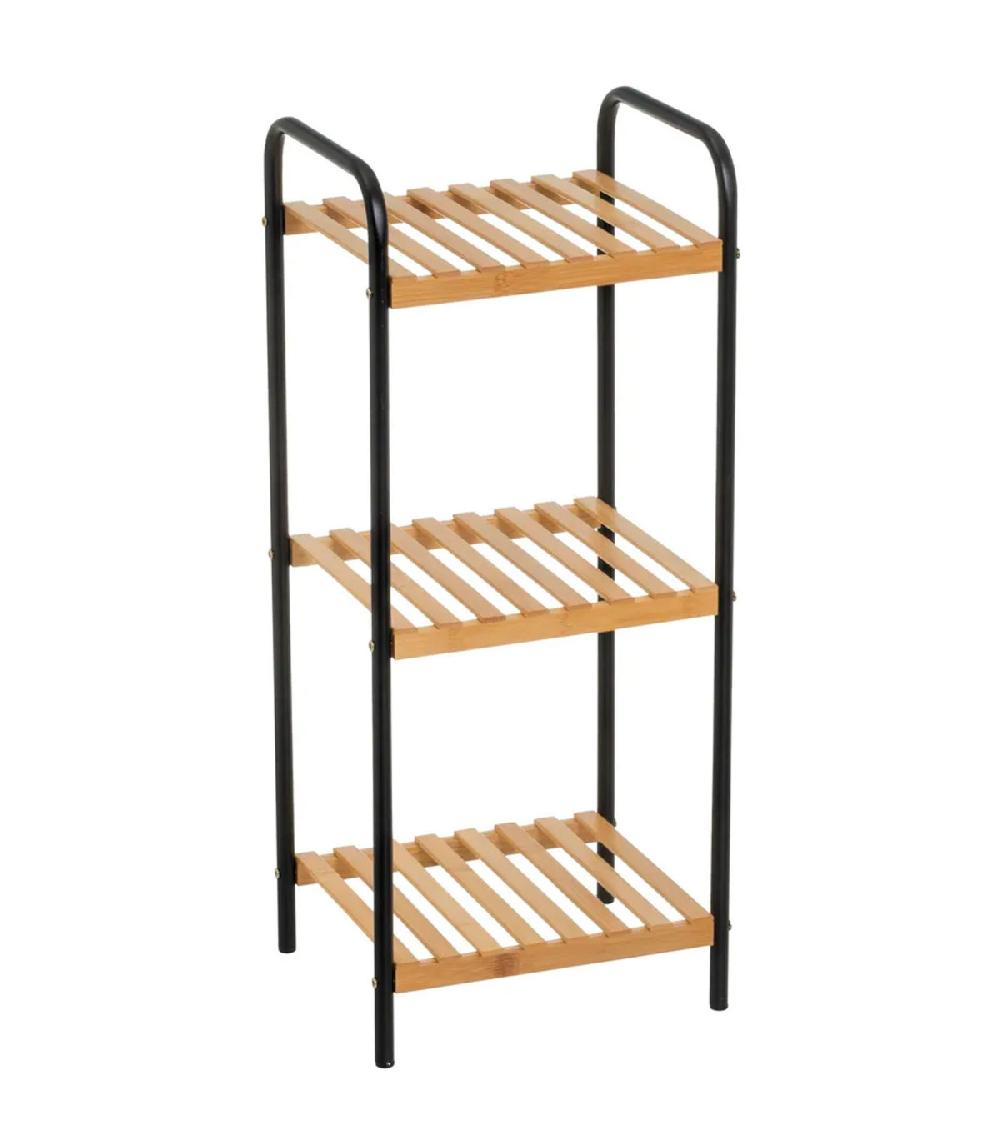 wadiga Étagère salle de bain bambou et métal noir 30x26x75cm