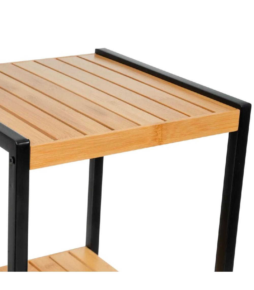 Wadiga Étagère Salle De Bain Bambou Et Métal Noir 30x30x70cm