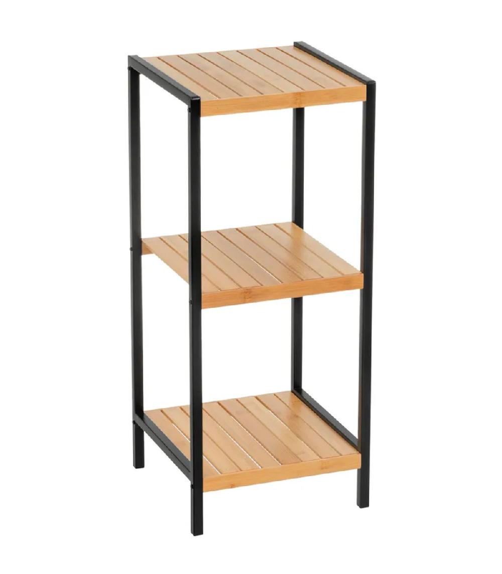 wadiga Étagère salle de bain bambou et métal noir 30x30x70cm