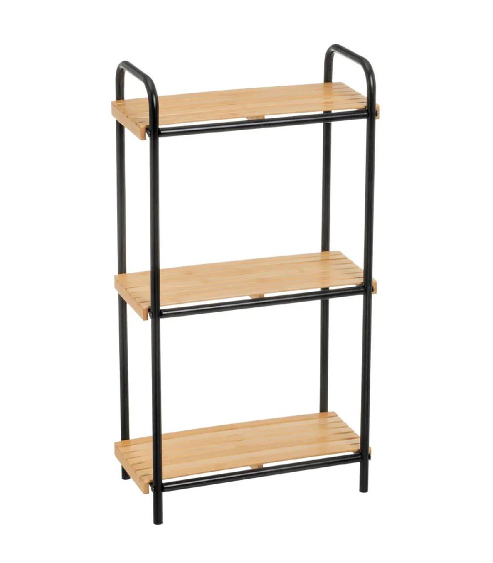 wadiga Étagère salle de bain bambou et métal noir 41x21x77cm